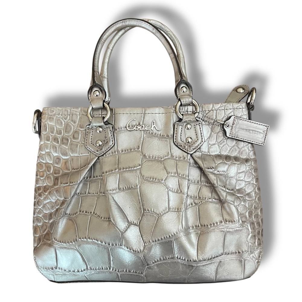Coach Croc Embossed Ashley Hobo Bag Baguette Shoulder Bag Silver Y2K 90’s